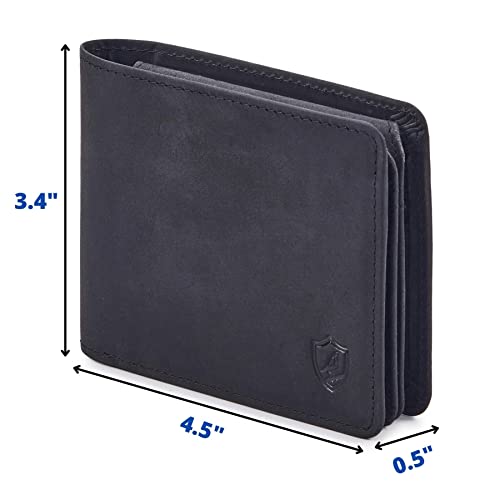 Cochoa Mens Wallet Real Leather Bifold RFID Blocking High Capacity Card Case with 2 ID Window in Gift Box (Crazy Horse, Black) - Image 2
