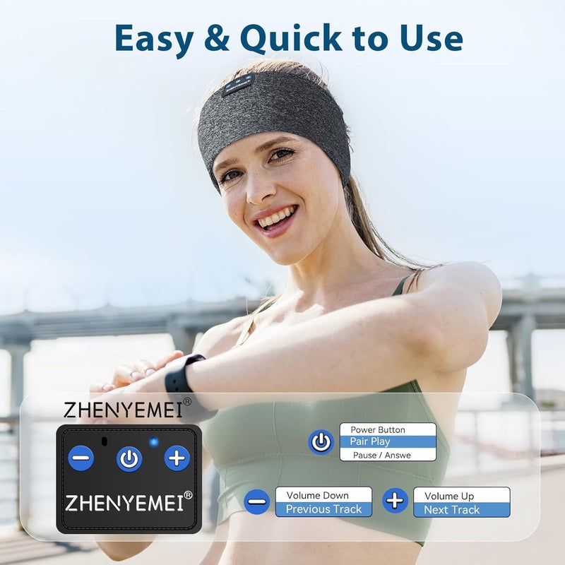 ZHENYEMEI Sleep Headphones Wireless Bluetooth 5.4 Headband, Sports Earphones Sleep Earbuds with HD Stereo Speaker Microphone for Workout Jogging Yoga Insomnia Air Travel Meditation Unique Gifts Gray - Image 4