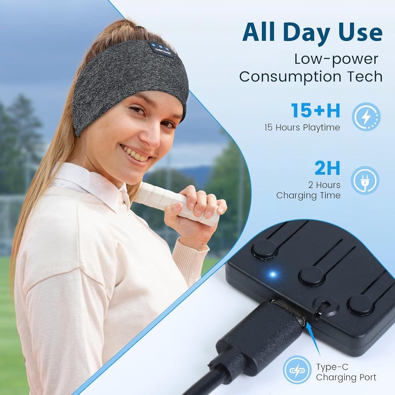 ZHENYEMEI Sleep Headphones Wireless Bluetooth 5.4 Headband, Sports Earphones Sleep Earbuds with HD Stereo Speaker Microphone for Workout Jogging Yoga Insomnia Air Travel Meditation Unique Gifts Gray - Image 2