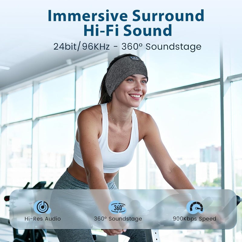 ZHENYEMEI Sleep Headphones Wireless Bluetooth 5.4 Headband, Sports Earphones Sleep Earbuds with HD Stereo Speaker Microphone for Workout Jogging Yoga Insomnia Air Travel Meditation Unique Gifts Gray - Image 3