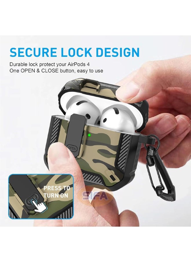 Generic - Airpods 4 Case, Airpods 4th Generation Case with Lock, Airpods 4 Generation Case Cover with Cleaner Kit, Hard Shell Rugged Shockproof Cover with Keychain Apple Airpods 4 2024 (Camo Green) - Image 1