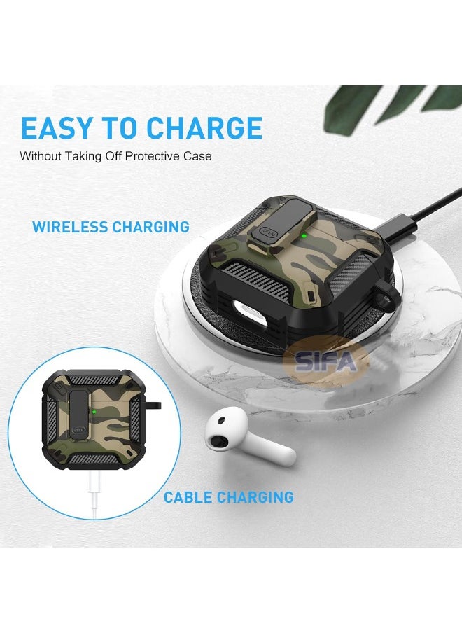 Generic - Airpods 4 Case, Airpods 4th Generation Case with Lock, Airpods 4 Generation Case Cover with Cleaner Kit, Hard Shell Rugged Shockproof Cover with Keychain Apple Airpods 4 2024 (Camo Green) - Image 1