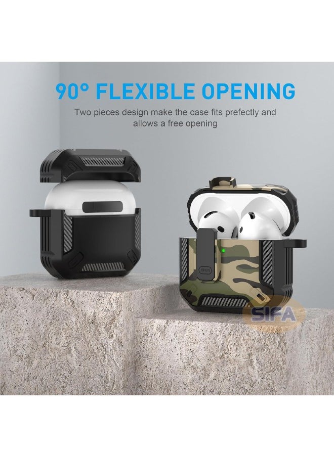 Generic - Airpods 4 Case, Airpods 4th Generation Case with Lock, Airpods 4 Generation Case Cover with Cleaner Kit, Hard Shell Rugged Shockproof Cover with Keychain Apple Airpods 4 2024 (Camo Green) - Image 1