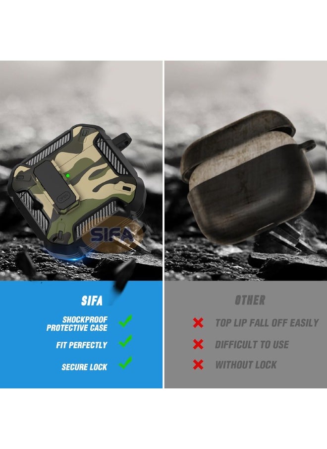 Generic - Airpods 4 Case, Airpods 4th Generation Case with Lock, Airpods 4 Generation Case Cover with Cleaner Kit, Hard Shell Rugged Shockproof Cover with Keychain Apple Airpods 4 2024 (Camo Green) - Image 1