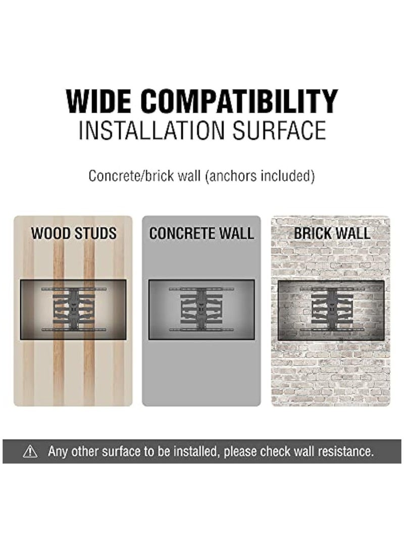 أبيكسلل حامل تلفزيون قابل للتعديل على الجدار، مناسب للشاشات من 40” إلى 75”، سعة تحميل 40 كجم، 600x400 مم VESA، تدوير ±90°، ميل -15° - Image 5