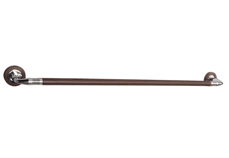 JTJ Stainless Steel Towel Hanger for Bathroom | Durable Bathroom Accessories and Fittings | 24 inch Round Wooden Finish Towel Rod Wall Mounted - Image 1