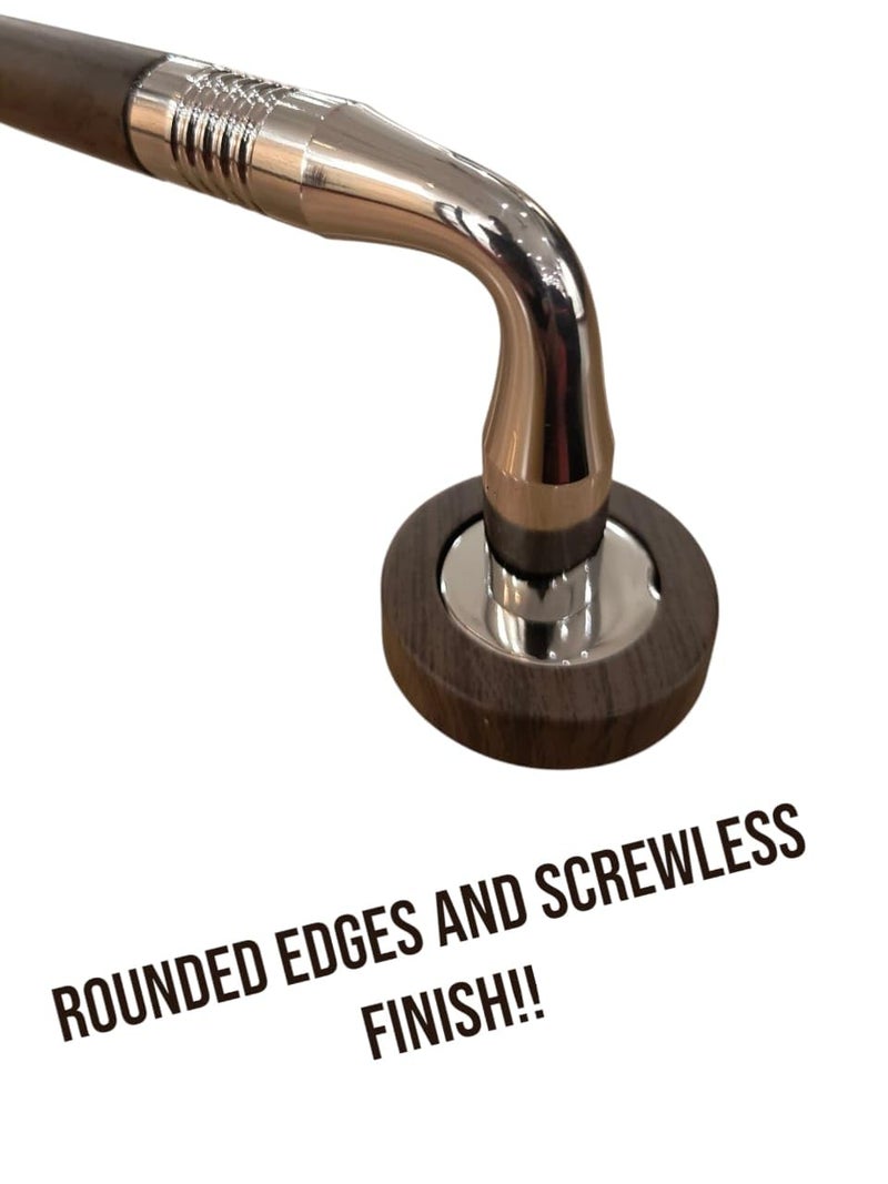 JTJ Stainless Steel Towel Hanger for Bathroom | Durable Bathroom Accessories and Fittings | 24 inch Round Wooden Finish Towel Rod Wall Mounted - Image 4