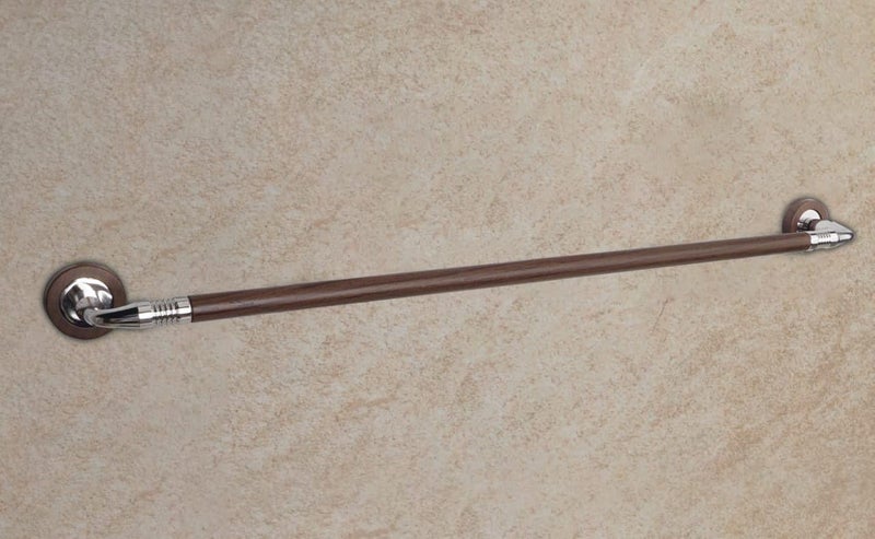 JTJ Stainless Steel Towel Hanger for Bathroom | Durable Bathroom Accessories and Fittings | 24 inch Round Wooden Finish Towel Rod Wall Mounted - Image 2
