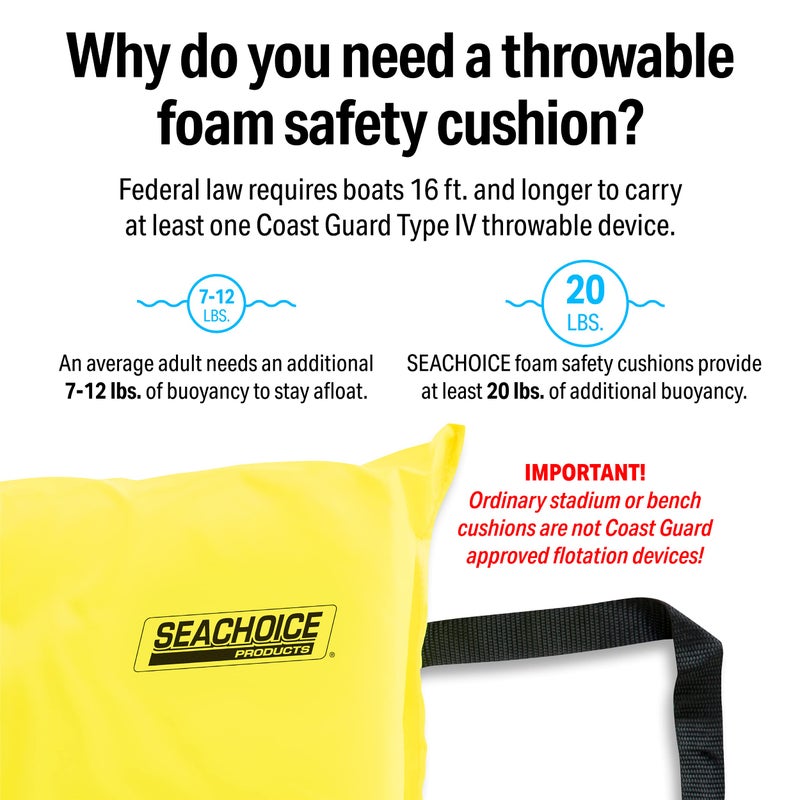 Seachoice Emergency Marine Foam Flotation Cushion, Square, 15 in. X 15 in, Safety Yellow - Image 5