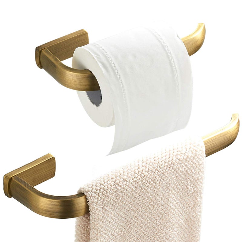 Flybath 2pc Bathroom Accessories Set  Towel Ring and Toilet Paper Holder Antique Brass Wall Mounted Brushed Bronze