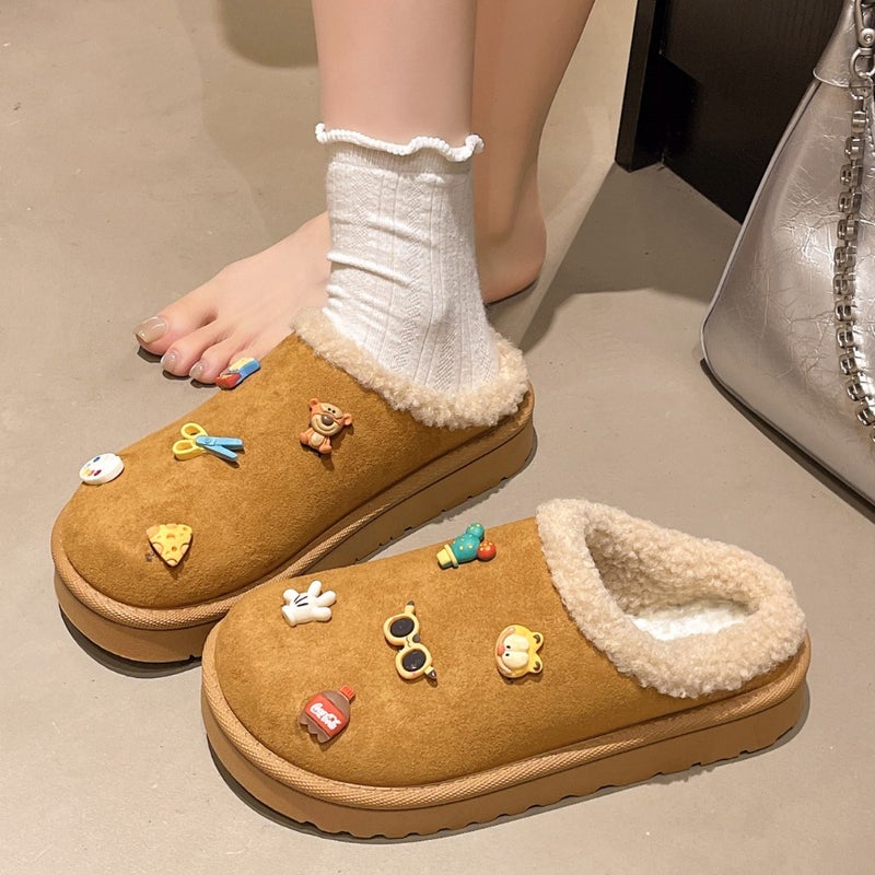 Adult cotton slippers cartoon cute velvet winter warm anti-slip outer wear thicken autumn and winter cotton shoes wholesale