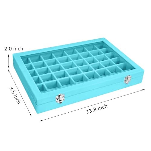 Vicoter Velvet Jewelry Tray 48 Compartments Jewelry Display Organizer with Transparent Cover Rings, Earrings, Necklaces, Pendants Storage Box for Girls, Wives, Mothers, Women - Image 2