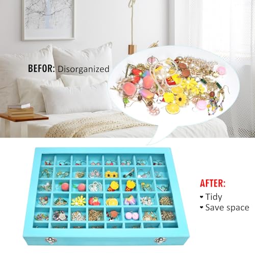 Vicoter Velvet Jewelry Tray 48 Compartments Jewelry Display Organizer with Transparent Cover Rings, Earrings, Necklaces, Pendants Storage Box for Girls, Wives, Mothers, Women - Image 5
