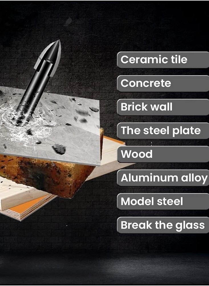 Y&D - Drill Bit Set, Efficient Universal Tools Multifunctional Triangle Hard Triangular Cross Alloy Set for Glass, Plastic, Tile, Wood, Concrete, Tip (6 Pieces) - Image 1