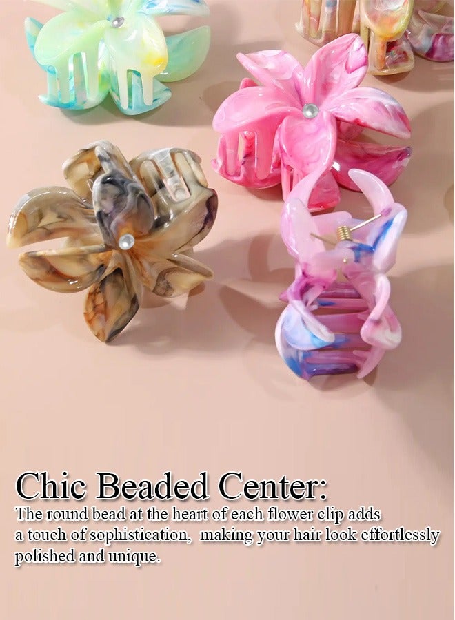 Lelet 4PCS Large Flower Hair Claw Clips for Women – 3.4 inch Strong Hold Claw Hair Clip with Beaded Center, Stylish Hair Accessories for Thick & Thin Hair (4 Colors) - Image 2