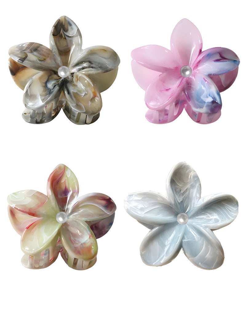 Lelet 4PCS Large Flower Hair Claw Clips for Women – 3.4 inch Strong Hold Claw Hair Clip with Beaded Center, Stylish Hair Accessories for Thick & Thin Hair (4 Colors) - Image 1