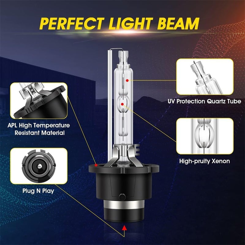 6000K D2S زينون HID لمبات المصابيح الأمامية، 35W بديل أبيض ماسي، قاعدة معدنية للدعامات للسيارات 12V، 2PCS - Image 5