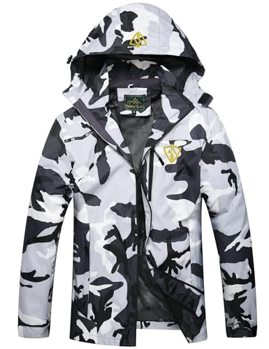 GIISAM Mens Windproof Jacket Waterproof Lightweight Mountain Sport Jacket for Men Hooded Windbreaker Raincoat(1898BLW-Camo,L) - Image 1