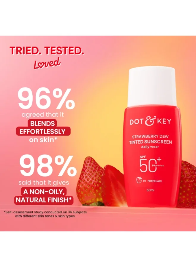 Dot & Key Strawberry Dew 01 Porcelain SPF 50ml Dot & Key Strawberry Dew Tinted Sunscreen SPF 50+ Pa++++ - 01 Porcelain | Protection Against UVA & UVB | Broad Spectrum, Water & Sweat resistant | For All Skin Types | 50ml  | Best Price UAE