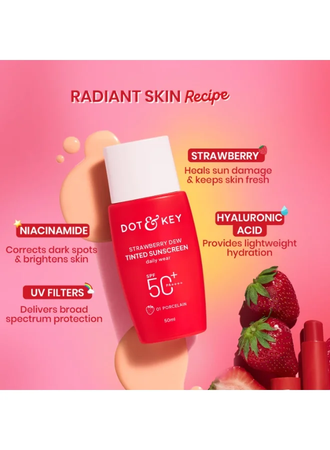 Dot & Key Strawberry Dew 01 Porcelain SPF 50ml Dot & Key Strawberry Dew Tinted Sunscreen SPF 50+ Pa++++ - 01 Porcelain | Protection Against UVA & UVB | Broad Spectrum, Water & Sweat resistant | For All Skin Types | 50ml  | Best Price UAE