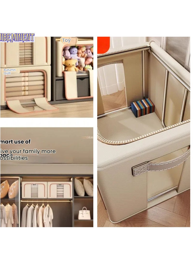 NIBEMINENT 3-Piece 66L Waterproof Oxford Storage Box with Steel Frame & 2 Windows - Foldable Closet Organizer for Travel/Home, Dustproof (50x40x33cm)  - Image 5