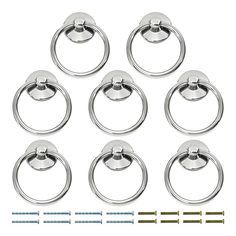 bociloy 8Pcs Metal Ring Pull Handle Knobs Silver Drop Ring Drawer Pulls Single Hole Zinc Alloy Handle Pulls for Cabinet Dresser Door Cupboard