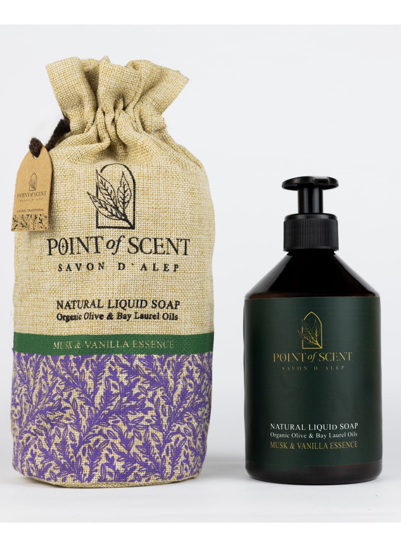 POINT of SCENT Natural Liquid Soap made of olive and laurel oils with Musk & Vanilla essence 500ML - Image 1