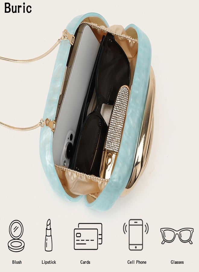 Buric Acrylic Clutch Purse for Women Marbling Evening Wedding Handbags Acrylic Metal Decoration Box Purses for Party Prom Cocktail Blue - Image 3