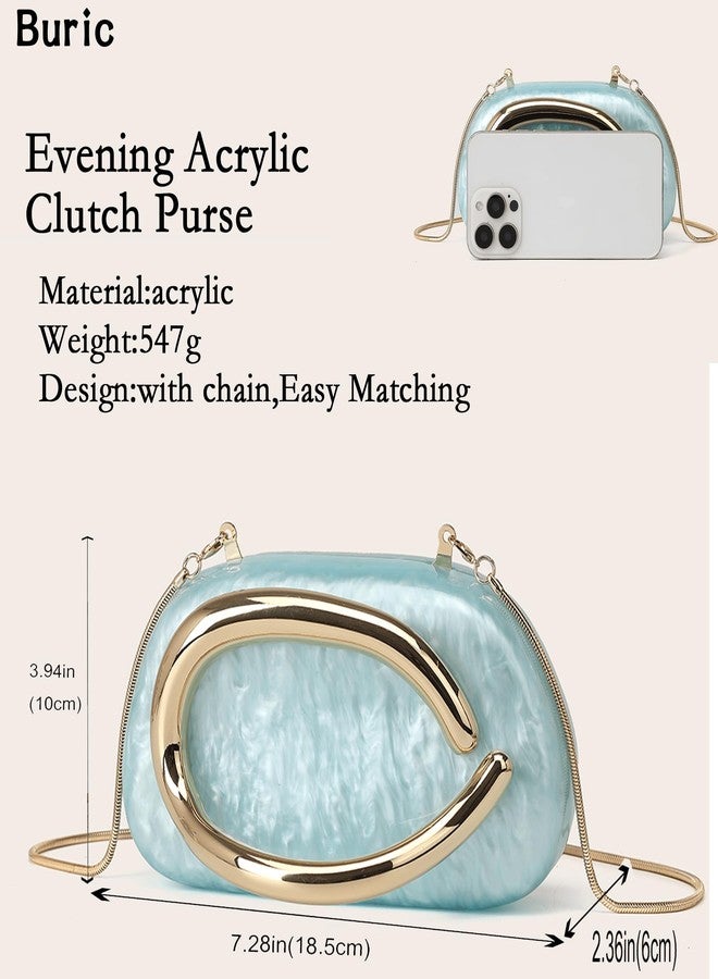 Buric Acrylic Clutch Purse for Women Marbling Evening Wedding Handbags Acrylic Metal Decoration Box Purses for Party Prom Cocktail Blue - Image 4