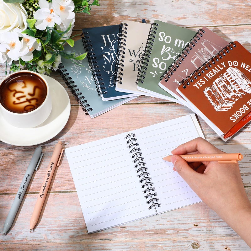 Thenshop 12 Sets Book Lover Gift Include Librarian Inspirational Spiral Notebook Pen Bulk Book Club Gift Reading Journal for Reader Teacher Women Library Lovers' Day (Morandi Color) - Image 5