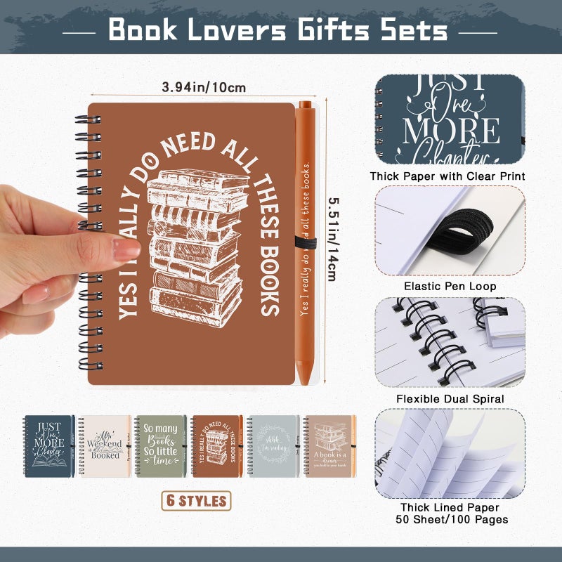 Thenshop 12 Sets Book Lover Gift Include Librarian Inspirational Spiral Notebook Pen Bulk Book Club Gift Reading Journal for Reader Teacher Women Library Lovers' Day (Morandi Color) - Image 2
