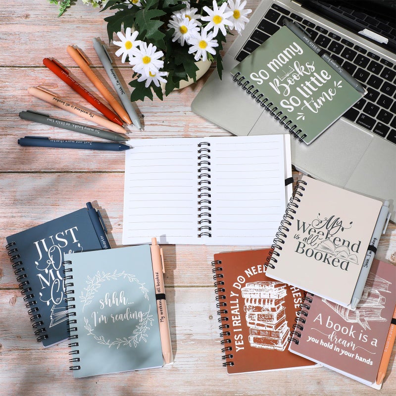 Thenshop 12 Sets Book Lover Gift Include Librarian Inspirational Spiral Notebook Pen Bulk Book Club Gift Reading Journal for Reader Teacher Women Library Lovers' Day (Morandi Color) - Image 4