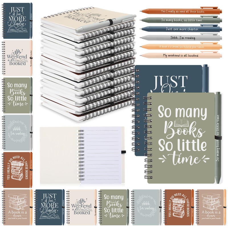 Thenshop 12 Sets Book Lover Gift Include Librarian Inspirational Spiral Notebook Pen Bulk Book Club Gift Reading Journal for Reader Teacher Women Library Lovers' Day (Morandi Color) - Image 1