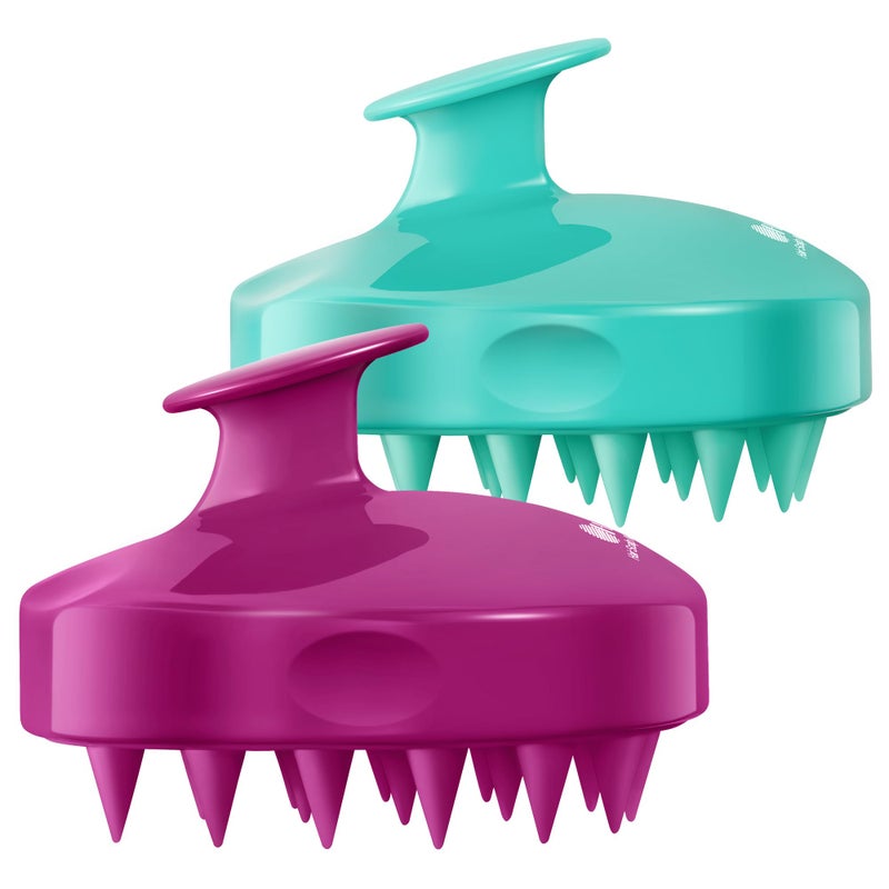 HEETA Hair Scalp Massager Shampoo Brush 2 Pack, Soft Silicone Bristles to Remove Dandruff, Waterproof Hair Scrubber for Both Wet Dry Hair, Suitable for Men & Women (Green & Purple) - Image 1