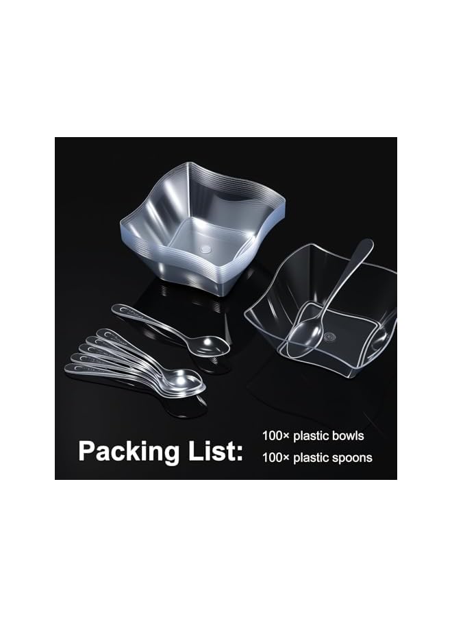 S-TOP 100 Pack 5oz Clear Plastic Dessert Cups with Lids and Spoons, Mini Appetizer Serving Cups 3.5x3.5x1.4 Inch, Disposable Party Cups for Desserts Fruits Snacks Catering Wedding Events - Image 4