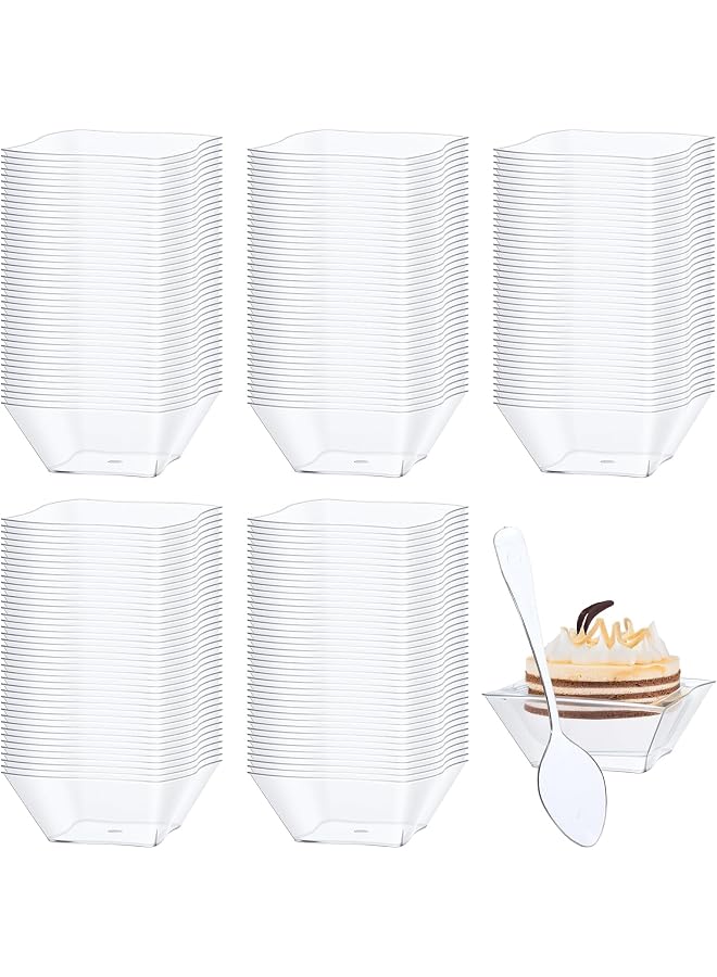 S-TOP 100 Pack 5oz Clear Plastic Dessert Cups with Lids and Spoons, Mini Appetizer Serving Cups 3.5x3.5x1.4 Inch, Disposable Party Cups for Desserts Fruits Snacks Catering Wedding Events - Image 1