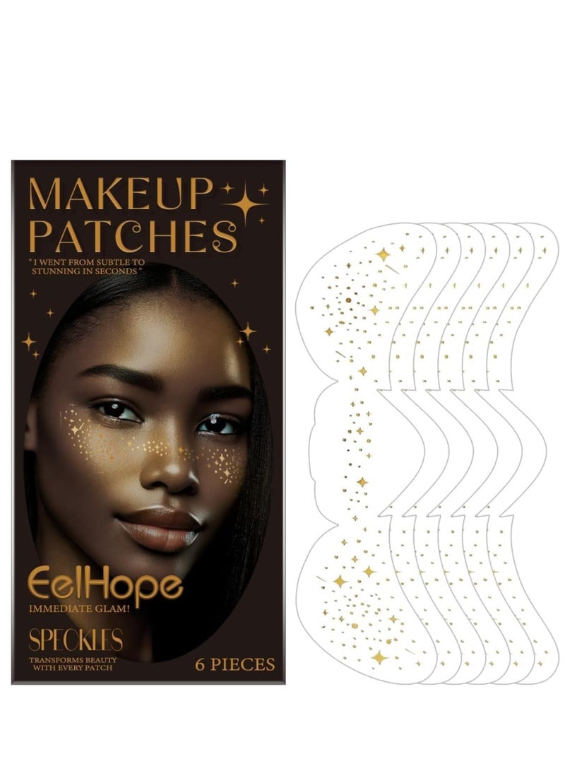 ثعبان البحر  Gold Glitter Freckles Face Tattoo 6Pcs, Face Makeup Patches, Temporary Sparkle Freckles Stickers, Waterproof Face and Body Glitter Dots For Women, Festival Makeup Freckles, Faux Freckles - Image 1