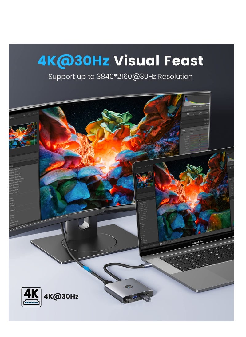 SYOSI USB C Docking Station, 6 in 1 USB C Hub with 4K HDMI, 100W PD Charging, 3 USB-A 3.0, USB-C 3.0, Compact and High-Speed USB C Multiport Adapter for MacBook Air Pro, and Other Type C Devices  - Image 3