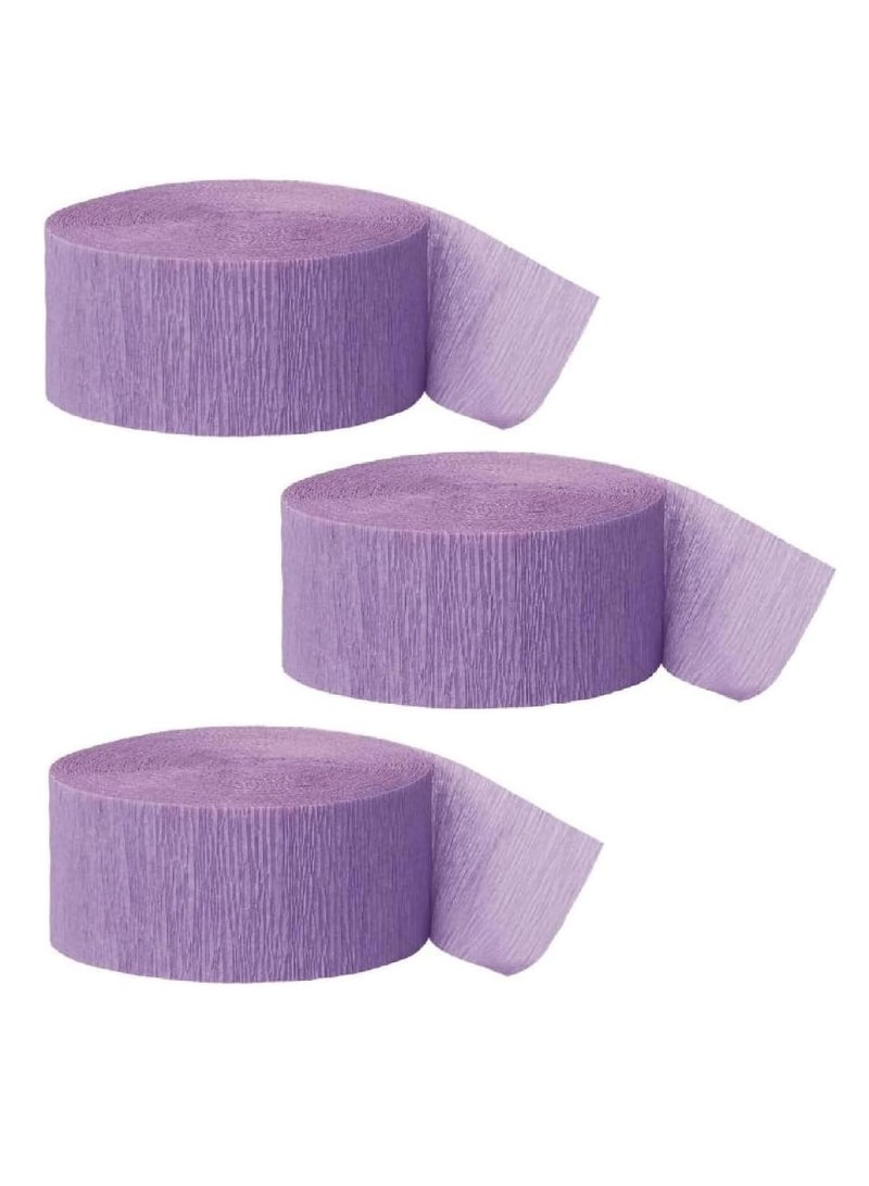 ThePartyPopper Pack of 3 Lavender Crepe Paper Streamers Roll 25m x 4.5 cm, Party Streamers for Birthday Party Supplies - Image 1
