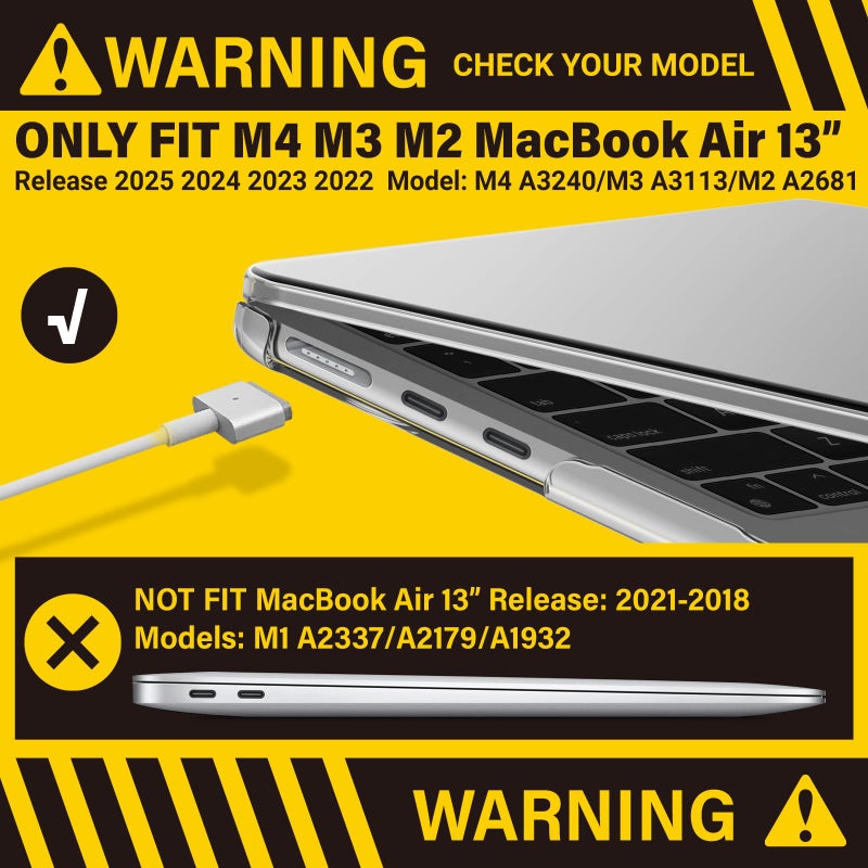 IBENZER Compatible with 2025 2024 2023 2022 MacBook Air 13 inch Case M4 A3240 M3 A3113 M2 A2681, Hardshell Case & KeyboardCover & ScreenFilm & Type-C for Mac Air 13.6, Crystal Clear, AT13-KK-CYCL+2TC - Image 3