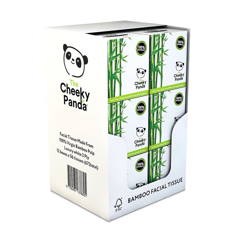 The Cheeky Panda Bamboo Facial Tissues Boxes 12 x Tissue Boxes Soft 3 Ply Bamboo Tissue Paper Bulk Sustainable Tissues Cube Box
