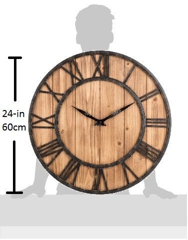Oldtown Clocks Oldtown Farmhouse Metal & Solid Wood Noiseless Wall Clock (Wood, 24-inch) - Image 5
