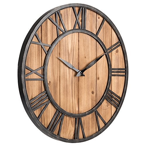 Oldtown Clocks Oldtown Farmhouse Metal & Solid Wood Noiseless Wall Clock (Wood, 24-inch) - Image 3