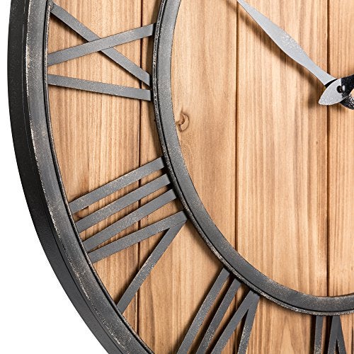 Oldtown Clocks Oldtown Farmhouse Metal & Solid Wood Noiseless Wall Clock (Wood, 24-inch) - Image 2