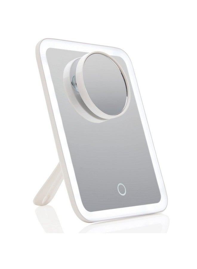 فانسي مرآة مكياج للسفر LED قابلة لإعادة الشحن مع 3 إعدادات ألوان، مرآة مكبرة 10 مرات قابلة للفصل وخفيفة تعمل باللمس ومسند قابل للتعديل ومرآة زينة محمولة مضاءة (Aura Go 2) - Image 1