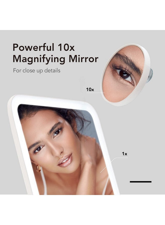 فانسي مرآة مكياج للسفر LED قابلة لإعادة الشحن مع 3 إعدادات ألوان، مرآة مكبرة 10 مرات قابلة للفصل وخفيفة تعمل باللمس ومسند قابل للتعديل ومرآة زينة محمولة مضاءة (Aura Go 2) - Image 4