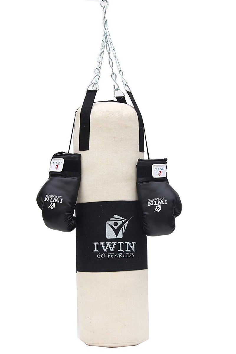 IWIN Unfilled Punching Bag Combo with Boxing Gloves 12 Oz and Chain (48" (4Ft)) - Image 3