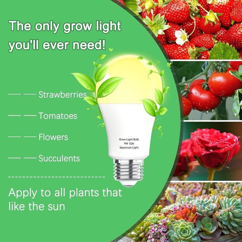 Wiyifada 6 Pack Full Spectrum Grow Light Bulbs,A19 Grow Lights for Indoor Plants,Dimmable E26 9W Grow Bulb Replace up to 100W,Plant Lights for Indoor Growing,Flowers,Greenhouse,Indore - Image 2