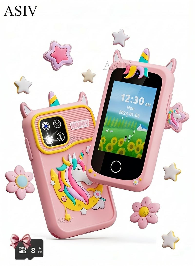 ASIV Kids Smart Phone Toys for Girls and Boys Ages 3-10 Toddler Play Toys with Dual Camera Educational Learning Games Puzzles MP3 Music Player Birthday Gifts for Kids Girls and Boys / Birthday Unicorns Gift Toys for Children 3 4 5 6 7 8 Year Old ( 8GB SD Card) - Image 1