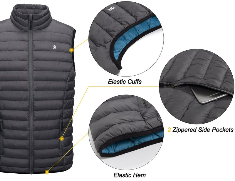 Little Donkey Andy Men's Lightweight Puffer Vest Warm Thermal Sleeveless Jacket for Golf Casual Travel Steel Gray S - Image 4